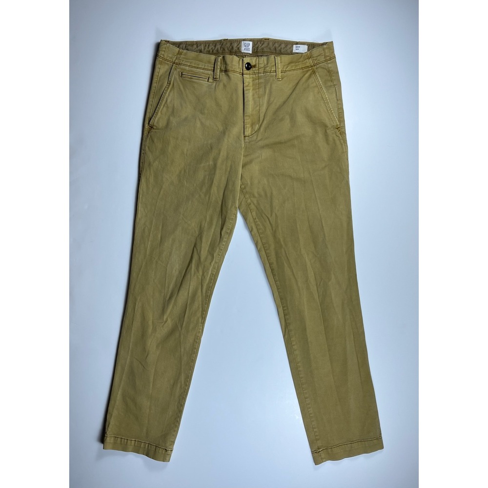 Gap‎ For Good Slim Fit Chinos Mens 34x32 Mustard Tan Khaki Twill Pants